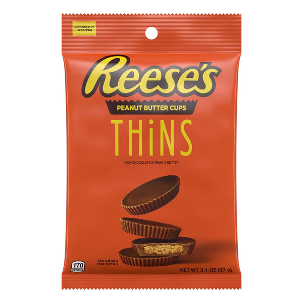 Thins Milk Chocolate Peanut Butter Cups Candy, Bag 3.1 Oz