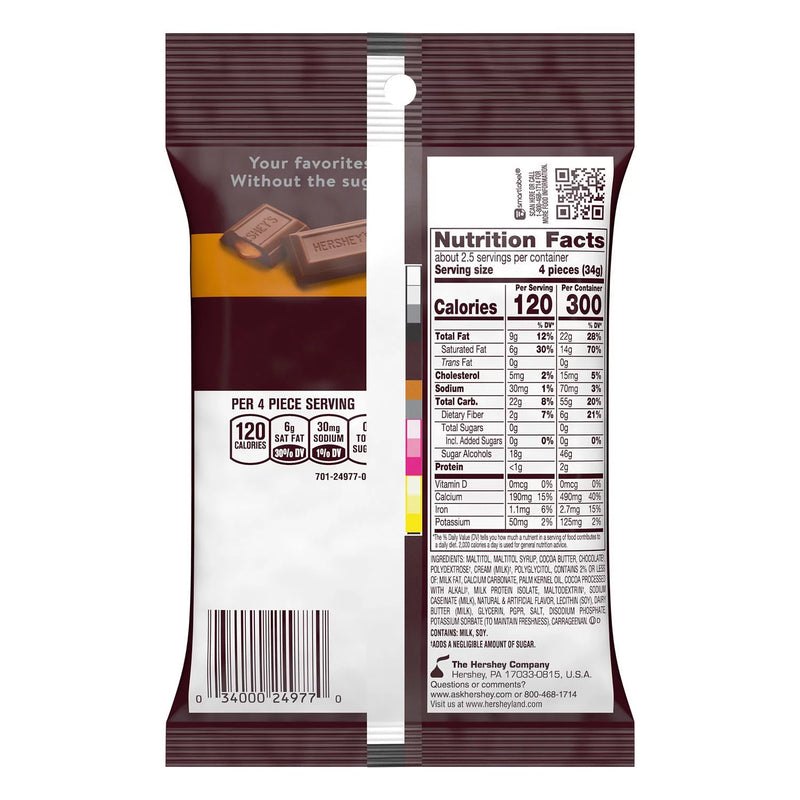 Zero Sugar Caramel Filled Chocolate Candy, Bag 3 Oz