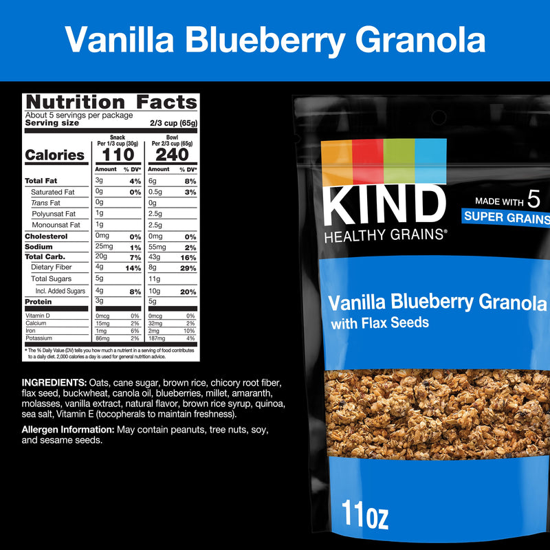 Healthy Grains Granola, Vanilla Blueberry with Flax Seeds, Gluten Free, 11 Oz