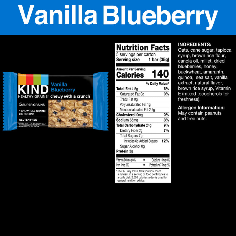 Healthy Grains Gluten Free Vanilla Blueberry Snack Bars, 1.2 Oz, 5 Count